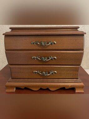 Vintage Musical Jewelry Box Japan Wooden Ornate Brass tone handles working Music